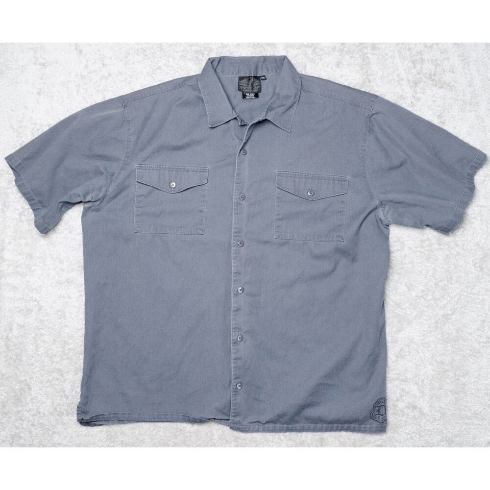 Harley Davidson Gray Graphic Print Button Up Short Sleeve Work Shirt Mens XXL
